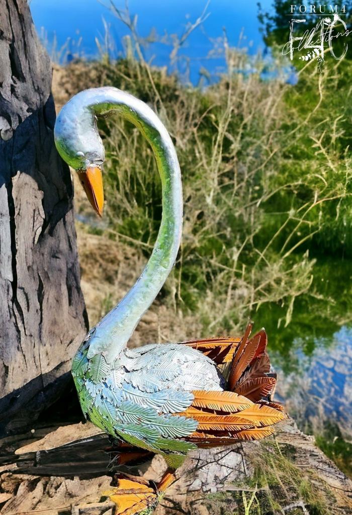 Galvanized & Rust Metal Swan  |  Metal Decor Garden Creatures Garden Creatures