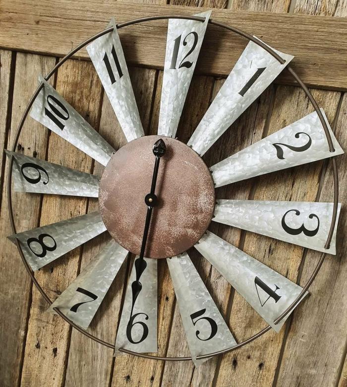 Galvanized- Rust Windmill Wall Clock  |  Clocks Homewares Clocks