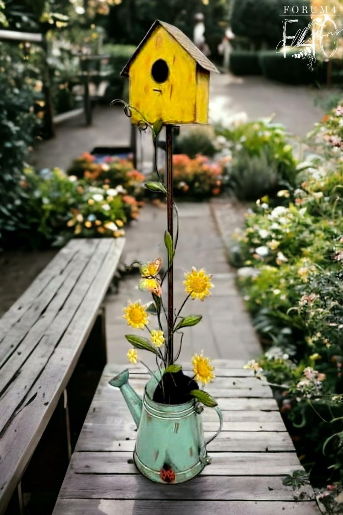 Garden Multi Colour Birdhouse In Watering Can Stand  |  Garden Accessories Garden Accessories Garden Accessories