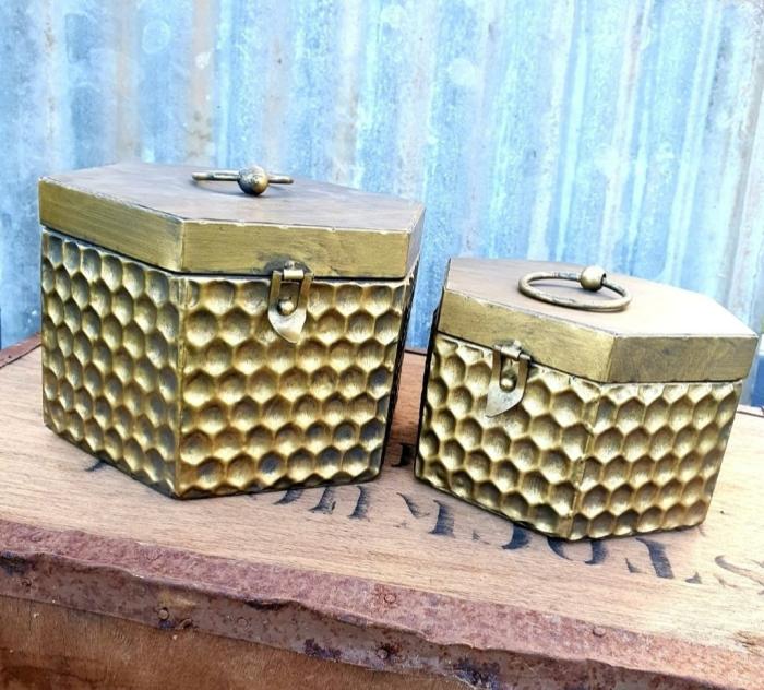 Gold Metal Honeycomb Trinket Boxes  |  Bee Lovers Bee Lovers Bee Lovers