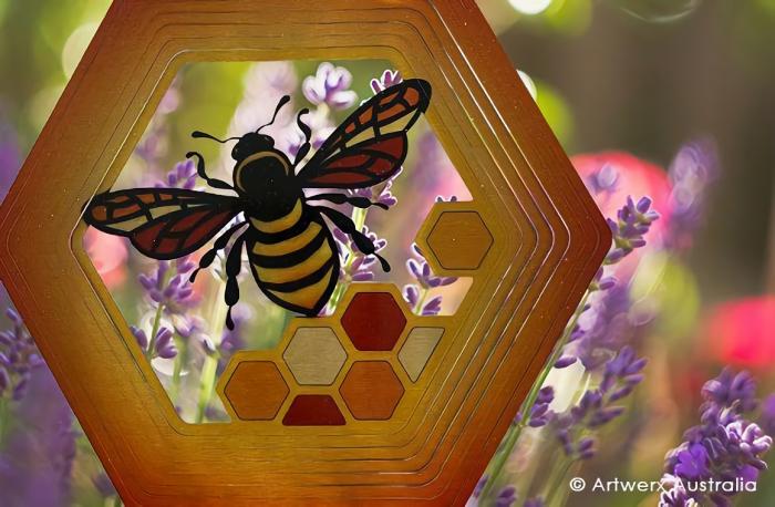 Golden Yellow Honey Bee – Coloured – Stainless Steel Wind Whirl Spinner  |  Wind Whirl Spinners Bee Lovers Bee Lovers