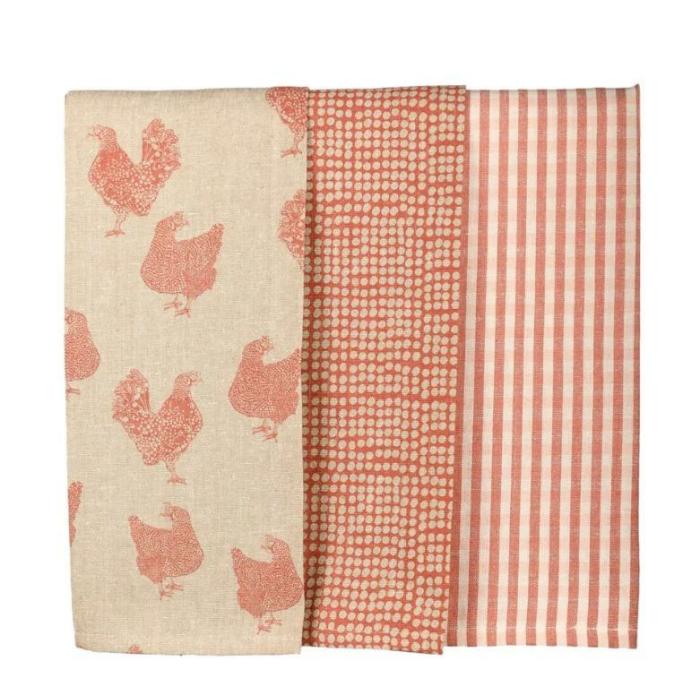 Henrietta Chooks 3Pk Cotton Tea Towel Set – Fig Red  |  Chickens Chickens Chickens