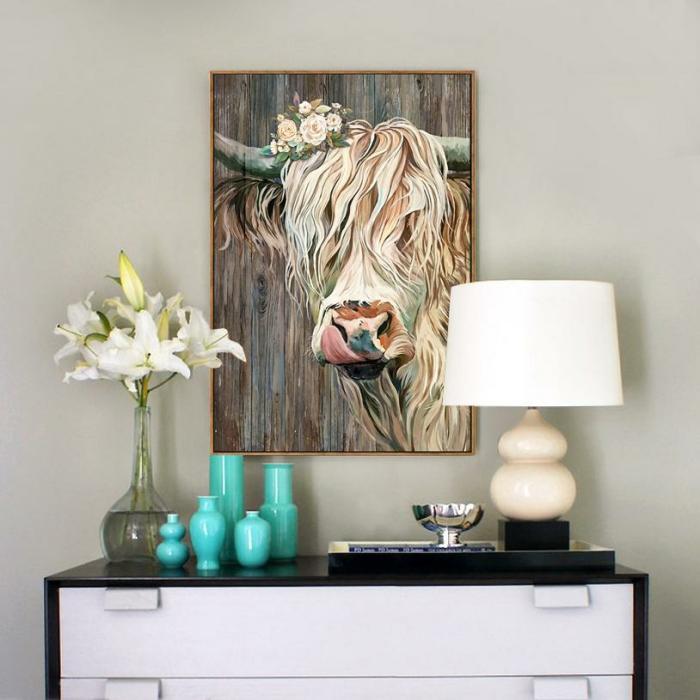 Hershey The Highland Cow – Brushed Framed Canvas  |  Cow Lovers Cow Lovers Cow Lovers