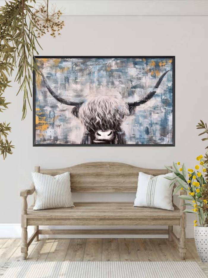 Highland Bull – Framed Canvas Wall Decor  |  Framed Wall Canvas Art Cow Lovers Cow Lovers