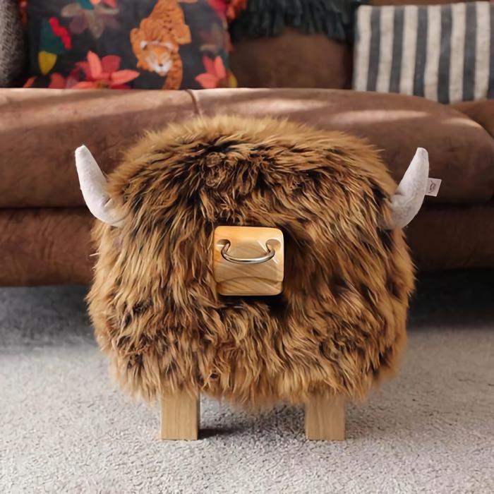 Highland Bull Genuine Foot Stool – Gingerbread  |  Cow Lovers Cow Lovers Cow Lovers