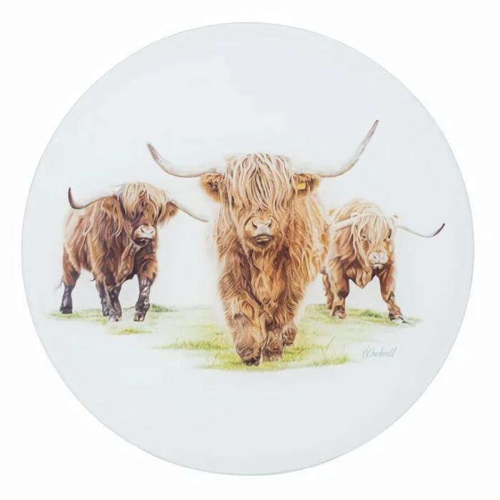 Highland Herd Cows Artist Round Glass Surface Protector  |  Cow Lovers Coasters Coasters