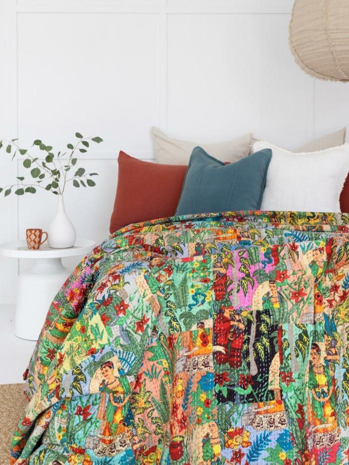 Kantha Quilt Frida Khalo Bright Patchwork  |  Throw Blankets Homewares Throw Blankets