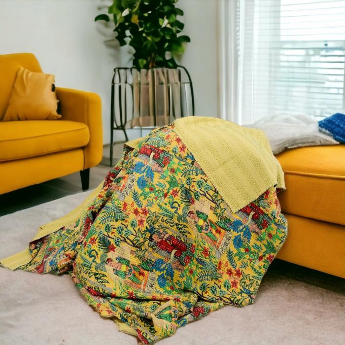 Kantha Quilt Frida Khalo Yellow  |  Throw Blankets Homewares Throw Blankets