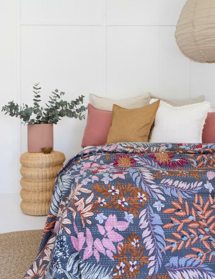 Kantha Quilt Steel Array Tropics  |  Throw Blankets Homewares Throw Blankets