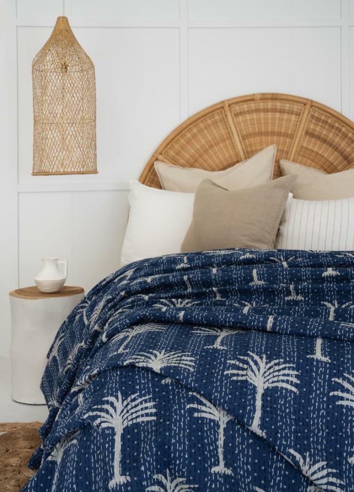 Kantha Quilt Vintage Indigo Palms  |  Throw Blankets Homewares Throw Blankets