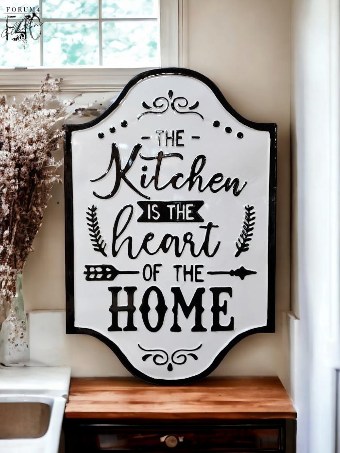 Kitchen Is The Heart Of The Home Enamel Sign  |  Quote Wall Plaques Homewares Quote Wall Plaques