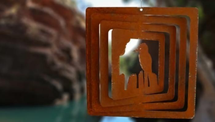 Kookaburra On A Fence – Weathering Steel Wind Whirl Spinner  |  Wind Whirl Spinners Outdoor Gardenwares Wind Whirl Spinners