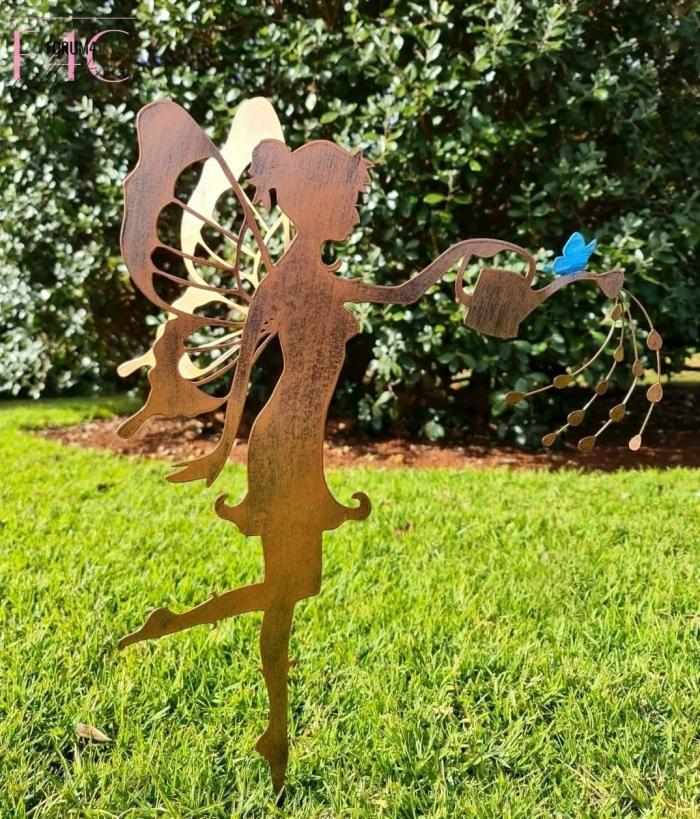 Large Fairy Stake – Watering Can  |  Metal Decor Fairy Garden Fairy Garden