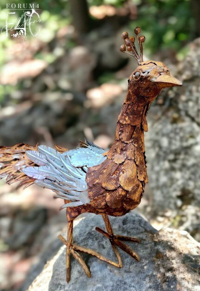 Large Galvanized & Rust Metal Peacock  |  Rusty Garden Items Garden Creatures Garden Creatures