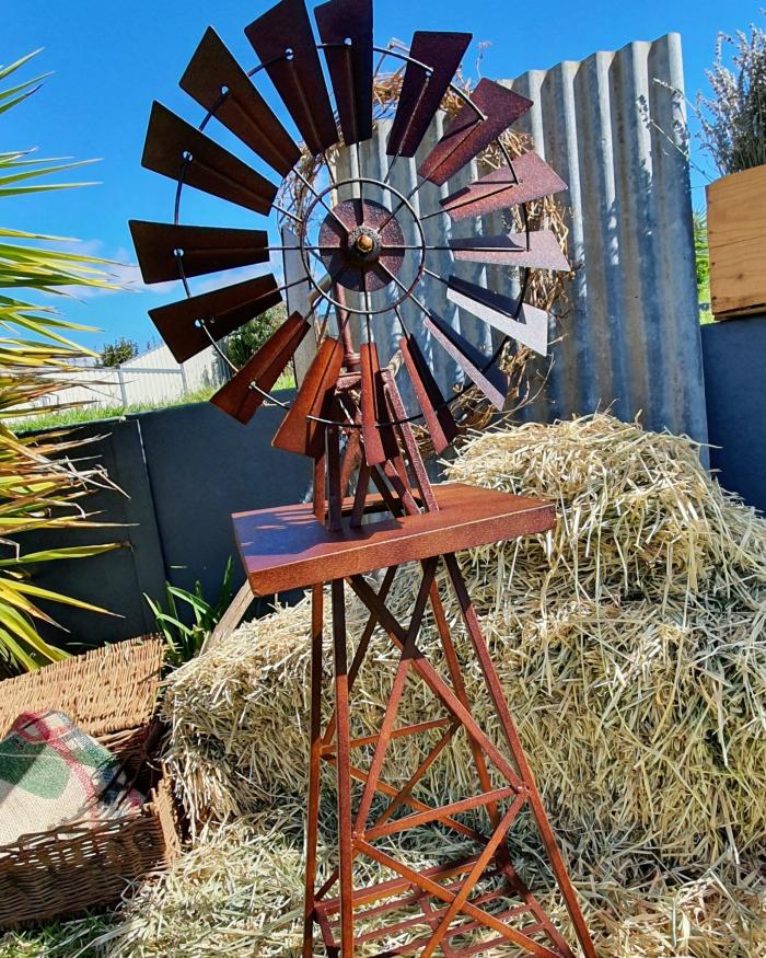 Large Rust Look Windmill 120Cm Tall  |  Rusty Garden Items Metal Decor Metal Decor