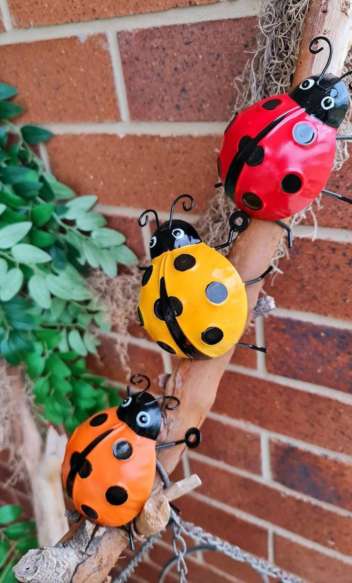 Metal Lady Beetle Trio – Medium  |  Garden Creatures Garden Creatures Garden Creatures