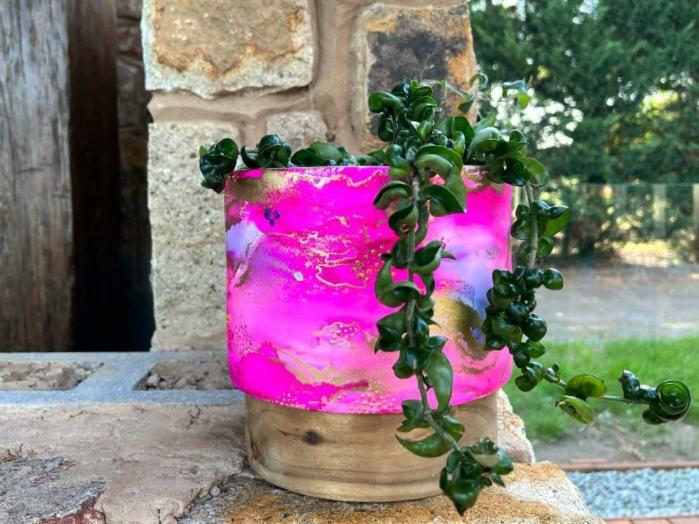 Midnight Pink Planter Timber Base  |  Artisan Designed Planters Artisan Designed Planters Artisan Designed Planters