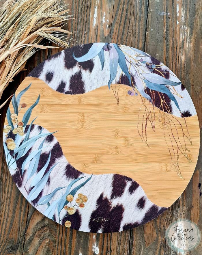 Native Cowhide – Bamboo Lazy Susan  |  Cow Lovers Cow Lovers Cow Lovers