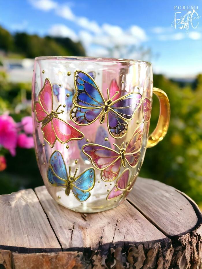 Natures Keepers – Butterfly Double Walled Glass Mug  |  Mugs Kitchenware Mugs