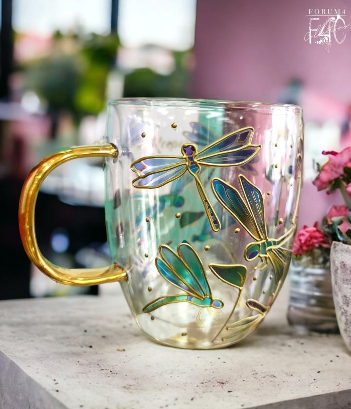 Natures Keepers – Dragonfly Green Double Walled Glass Mug  |  Mugs Kitchenware Mugs