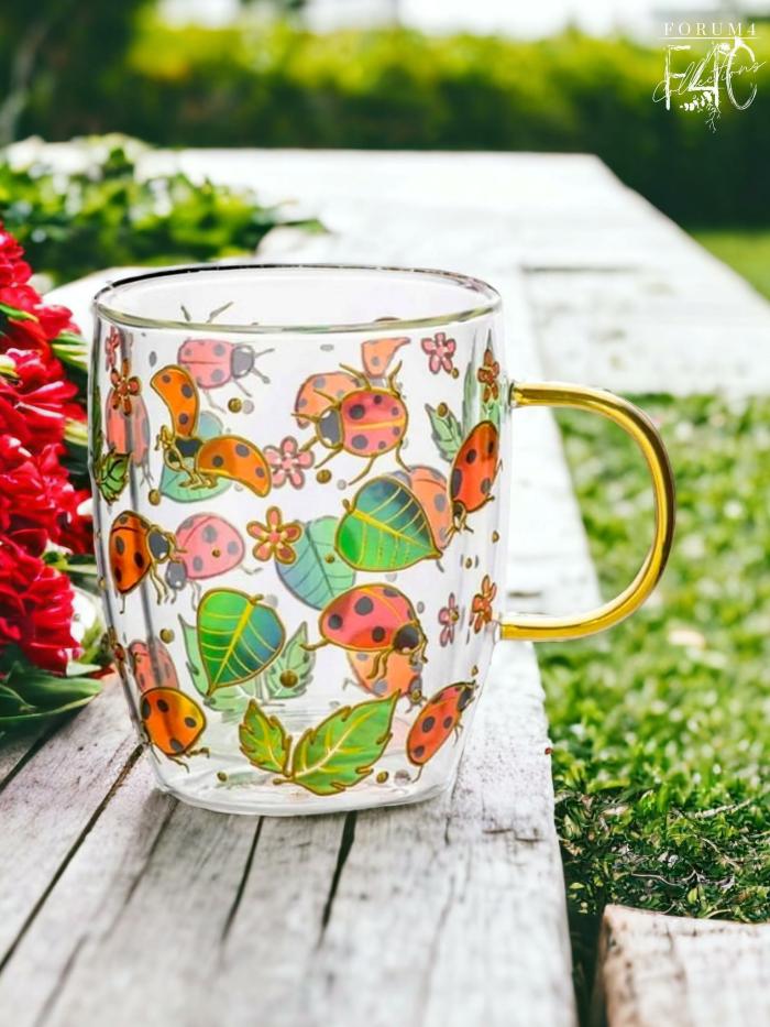 Natures Keepers – Lady Beetle Double Walled Glass Mug  |  Mugs Kitchenware Mugs