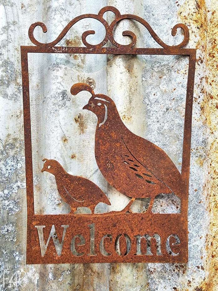 Quail Buddies Rusty Welcome Sign  |  Metal Decor Metal Decor Metal Decor