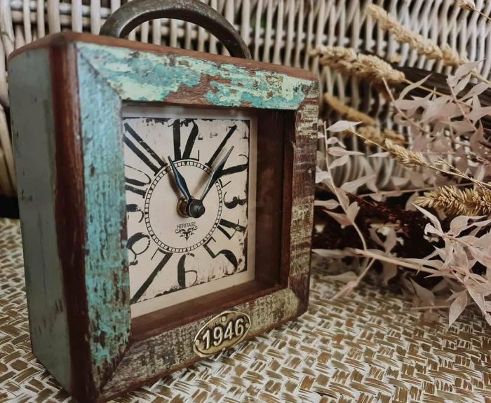 Recycled Aged Vintage Table Clock  |  Clocks Clocks Clocks