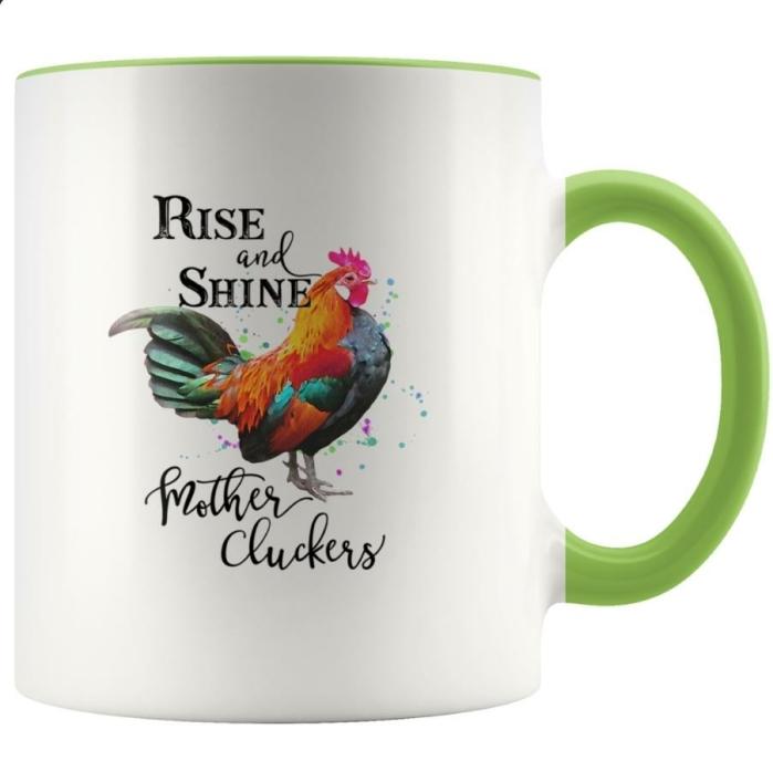 " Rise And Shine " – Quote Mug – Green  |  Mugs Kitchenware Mugs