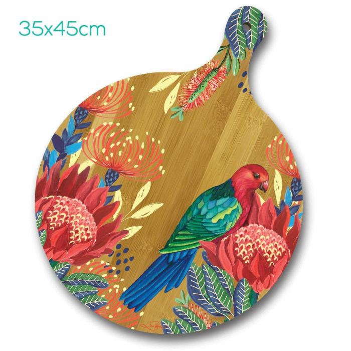 Round Bamboo Serving Platter – Red Crimson King Parrot  |  Serving Platters Catering & Tableware Catering & Tableware