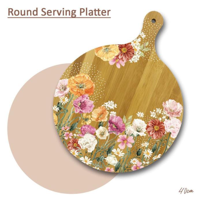 Round Bamboo Serving Platter – Summer Poppies  |  Serving Platters Kitchenware Serving Platters