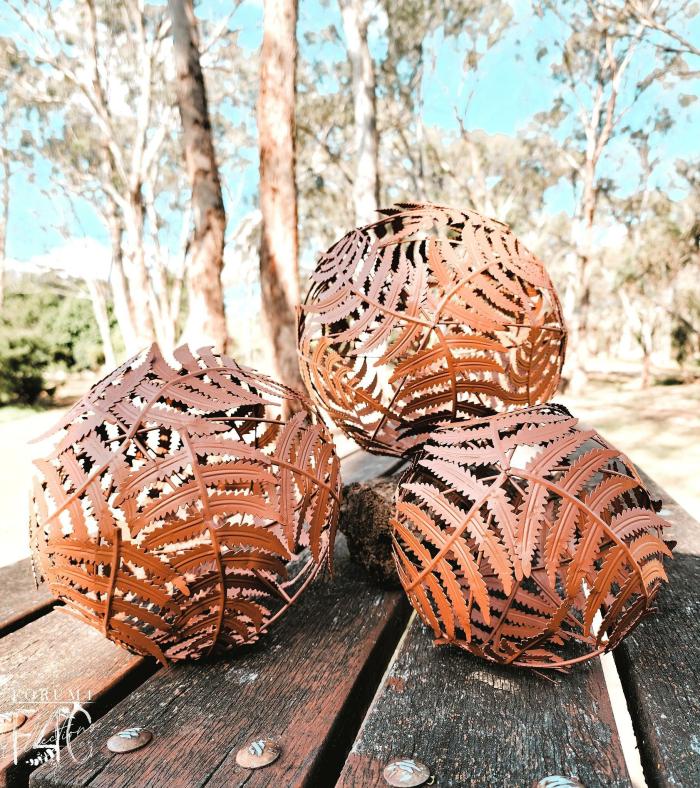 Rustic Metal Fern Garden Globe 3Pc Set  |  Metal Decor Garden Accessories Garden Accessories