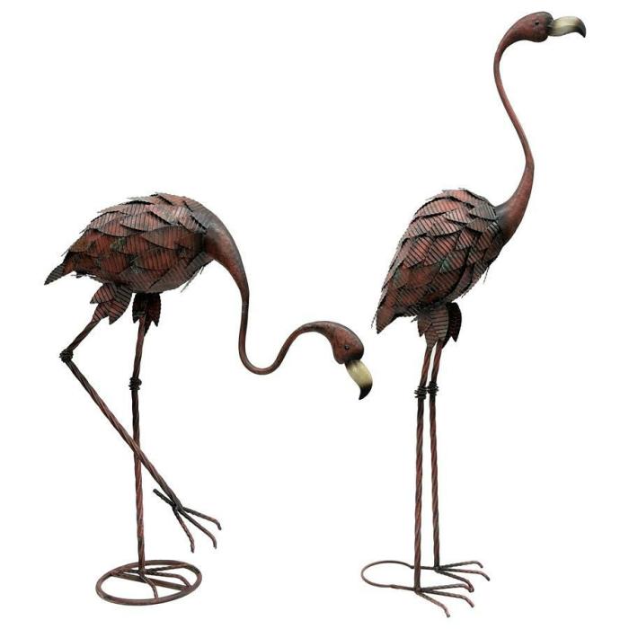 Rustic Metal Garden Flamingos- 2Pc Set  |  Metal Decor Garden Creatures Garden Creatures