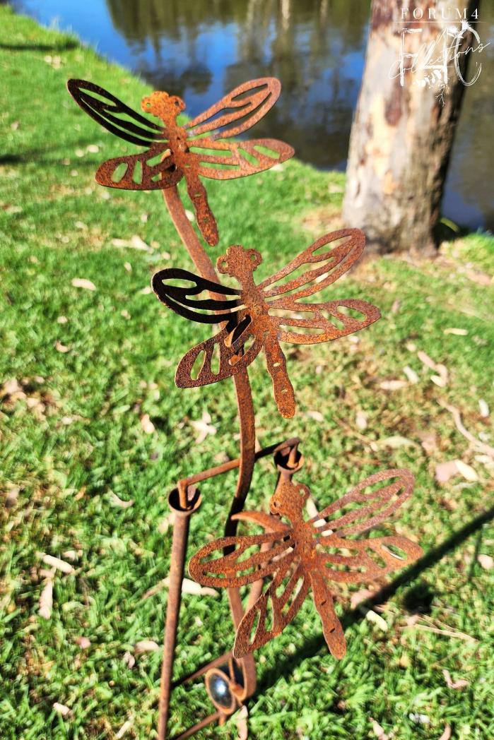 Rusty Dragonfly Rocking Topiary With Ball  |  Rusty Garden Items Garden Accessories Garden Accessories