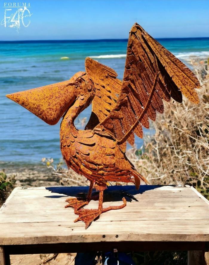 Rusty Flapping Pelican Metal Garden Feature  |  Garden Creatures Garden Creatures Garden Creatures