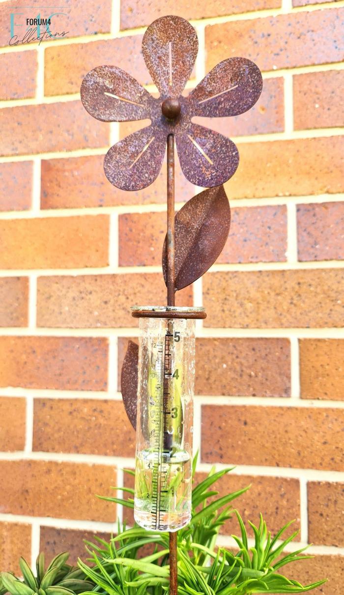 Rusty Flower Rain Gauge  |  Metal Flowers Garden Accessories Garden Accessories