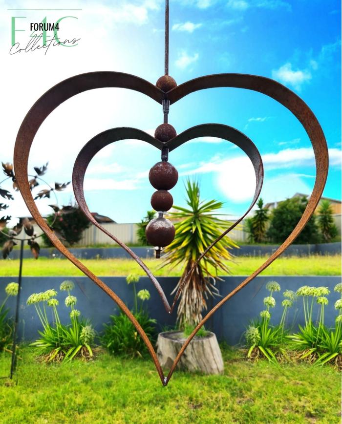 Rusty Hanging Garden Orb – Double Hearts – Medium  |  Garden Accessories Garden Accessories Garden Accessories