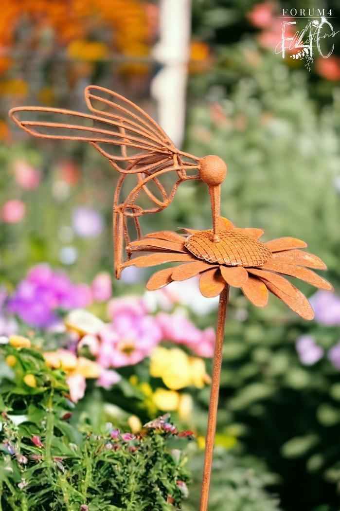 Rusty Hummingbird On Flower Garden Stake  |  Garden Stakes Garden Accessories Garden Accessories