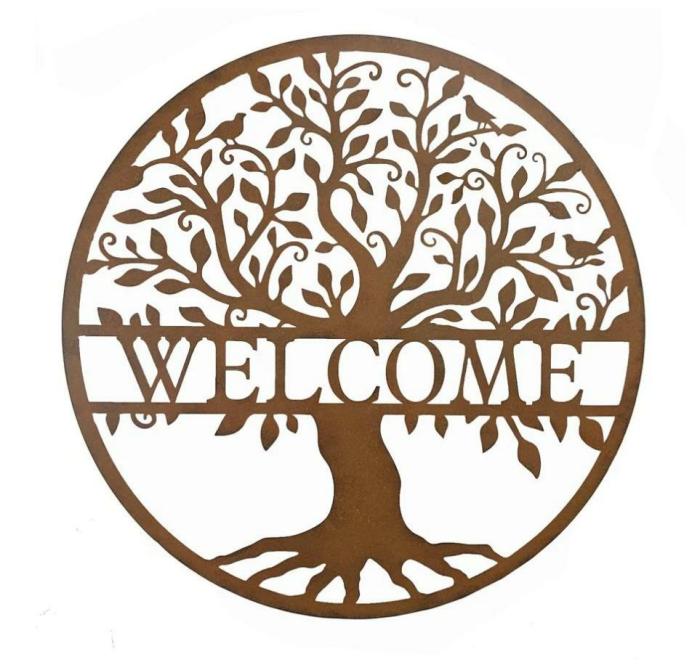 Rusty Tree Of Life Welcome Wall Art  |  Rusty Garden Items Metal Decor Metal Decor