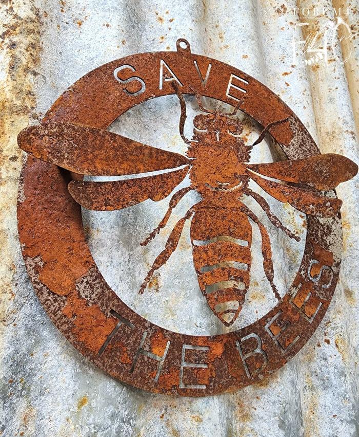 Save The Bees 3D Rusty Metal Wall Decor  |  Outdoor Wall Art Bee Lovers Bee Lovers