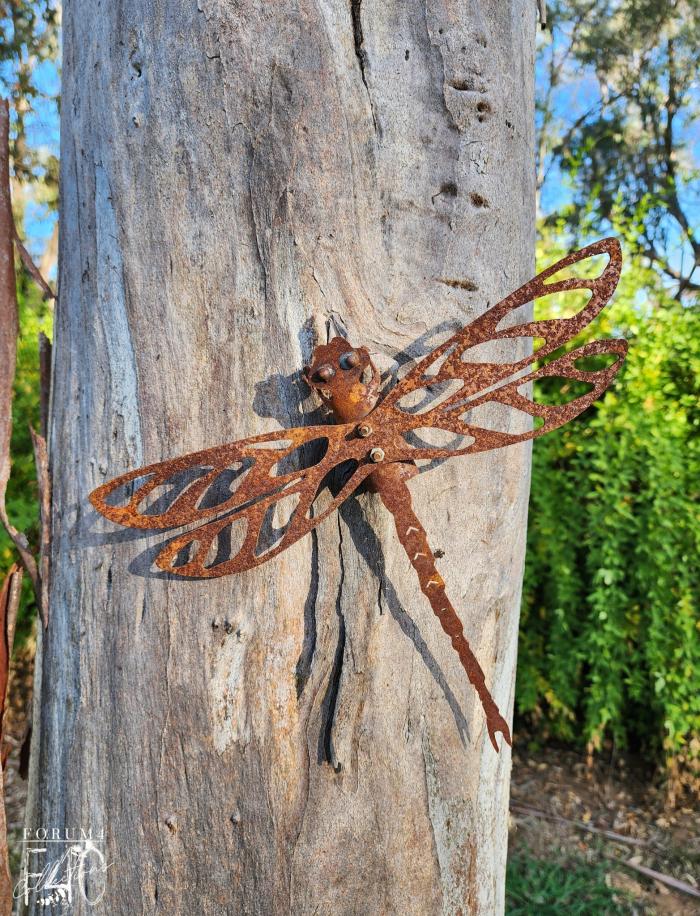 Small Rusty Metal Dragonfly Wall / Garden Decor  |  Garden Creatures Garden Creatures Garden Creatures