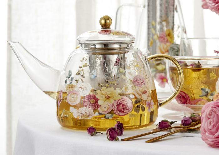 Teapot – Springtime Soiree – Infuser Glass  |  Mugs Kitchenware Mugs