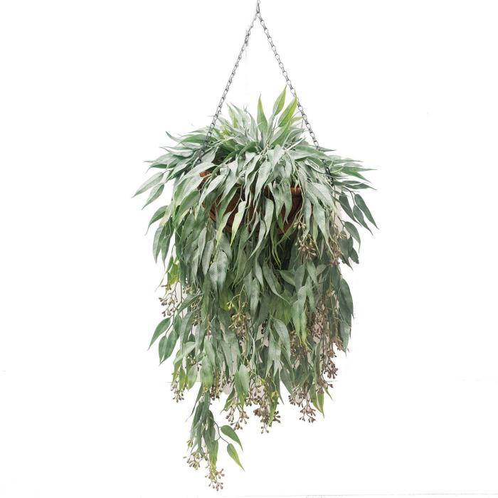 Trailing Seeded Eucalyptus Vine 89Cm In Hanging Basket  |  Artificial Plants Artificial Plants Artificial Plants