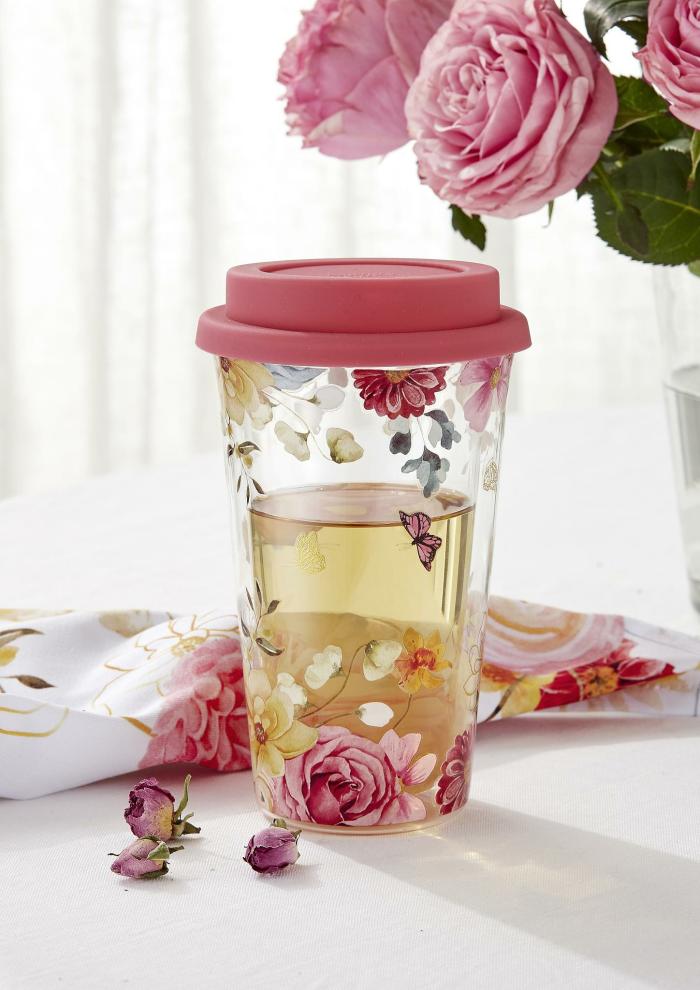 Travel Mug – Springtime Soiree – Double Walled Glass  |  Mugs Kitchenware Mugs