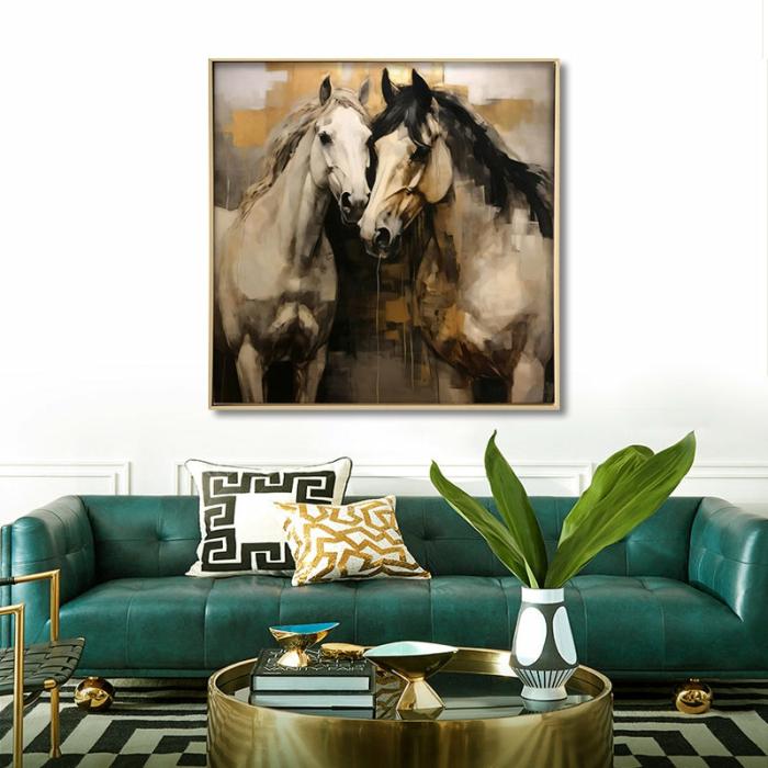 Two Horses – Framed Brushed Canvas Wall Decor  |  Framed Wall Canvas Art Framed Wall Canvas Art Framed Wall Canvas Art