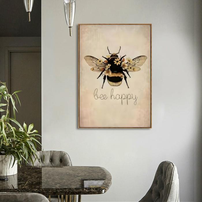 Vintage Bee Happy – Framed Canvas Art  |  Framed Wall Canvas Art Framed Wall Canvas Art Framed Wall Canvas Art