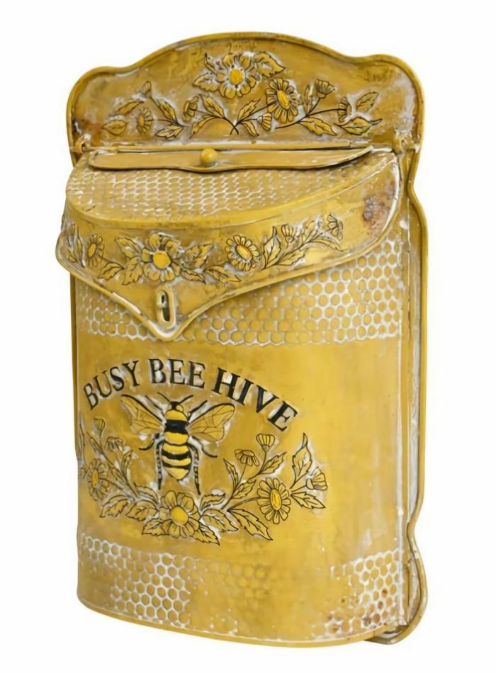 Vintage Busy Bee Yellow Metal Post Mailbox  |  Garden Accessories Bee Lovers Bee Lovers