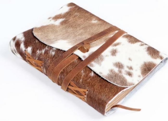 Vintage Handmade Cow Hide Leather Journal – Brown & White  |  Journals Homewares Journals