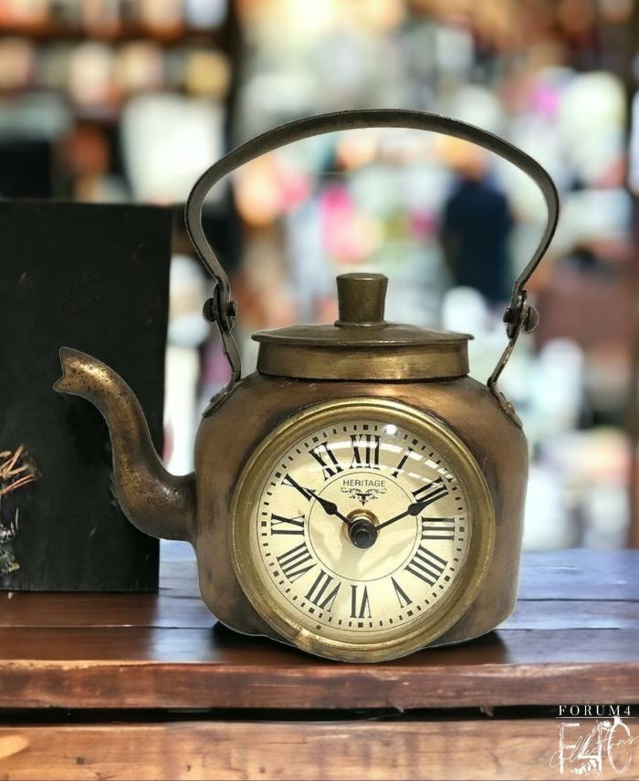 Vintage Old Brass Tea Time Kettle Clock  |  Clocks Clocks Clocks