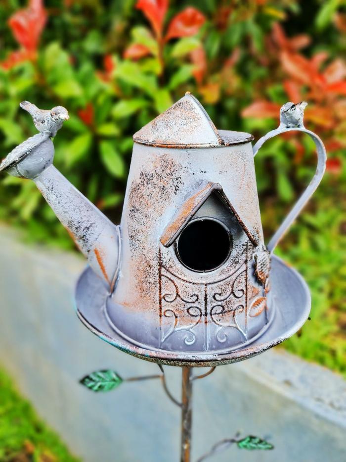 Watering Can Birdie House On Stake  |  Garden Accessories Bird Feeders Bird Feeders