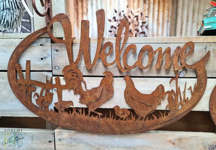 Welcome Chickens – Rusty Wall Decor  |  Quote Wall Plaques Homewares Quote Wall Plaques